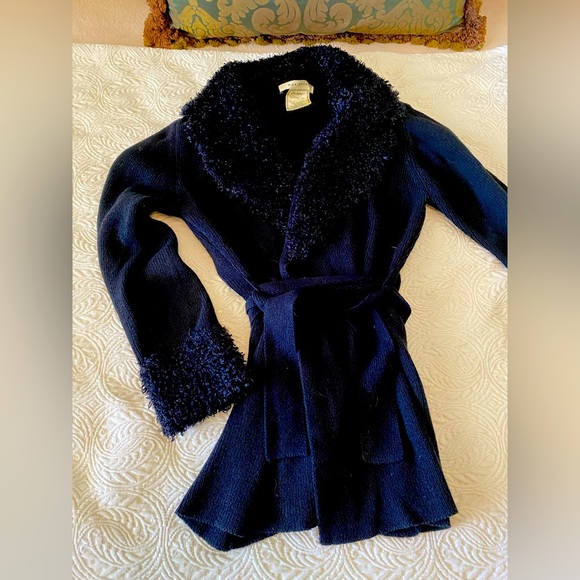 Max Studio Jackets & Blazers - Cardigan Sweater; faux fur trim. Vintage Max Studio. BLACK